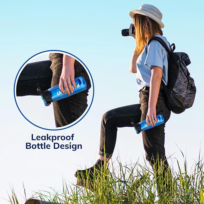 Survival – 4-Stage Water Filter Bottle, BPA-Free 22oz Camping Water Bottle with Built-In Compass, Travel and Emergency Preparedness Gear, Black