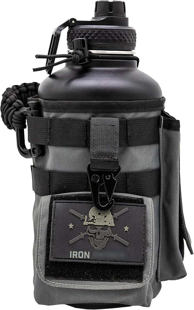 Iron Infidel Battle Bottle - Half Gallon Water Bottle Insulated, 64 oz Stainless Steel Water Jug with Paracord Handle - Gym Flask for Men with Rugged Sleeve for Storage (Betsy Ross 2 Liter)-FlexoryFit