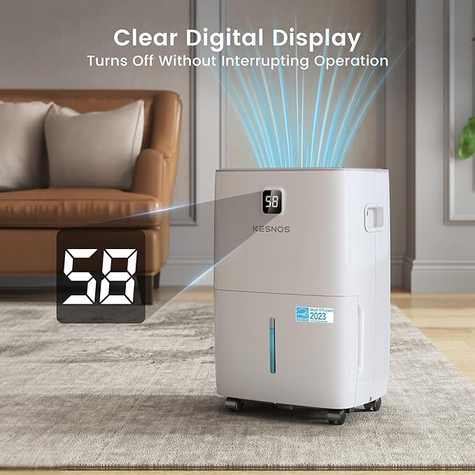 Kesnos 80 Pints Energy Star Dehumidifier for Home & Basement with Drain Hose, Front LED Display and 1.06 Gal Water Tank, Ideal for Spaces up to 5,500 Sq. Ft., Featuring Auto Defrost & Timer Function