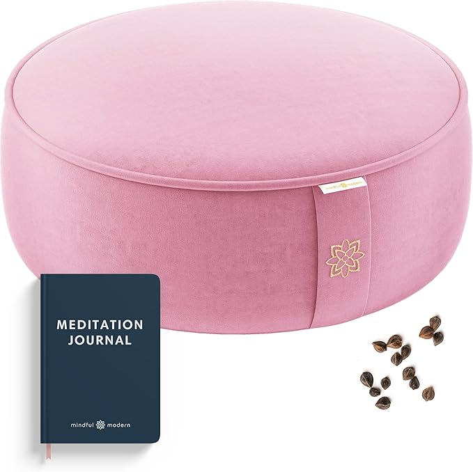 Mindful and Modern Velvet Meditation Cushion - Luxury Zafu Floor Pillow for Yoga - Large Buckwheat Meditation Pillow with Luxe Removable Cover in Six Colors-FlexoryFit