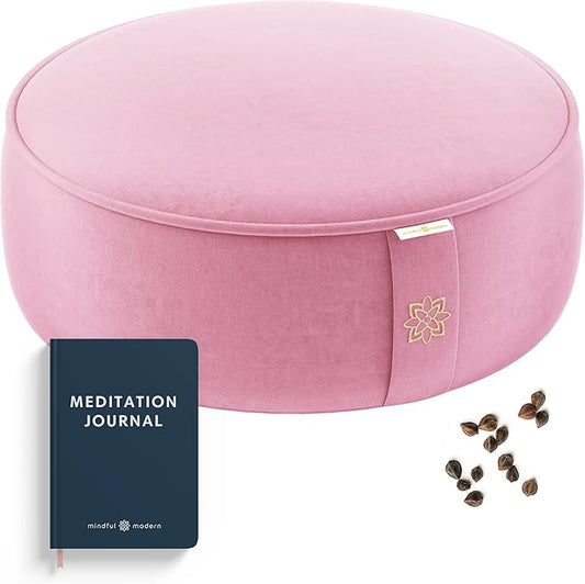 Mindful and Modern Velvet Meditation Cushion - Luxury Zafu Floor Pillow for Yoga - Large Buckwheat Meditation Pillow with Luxe Removable Cover in Six Colors-FlexoryFit