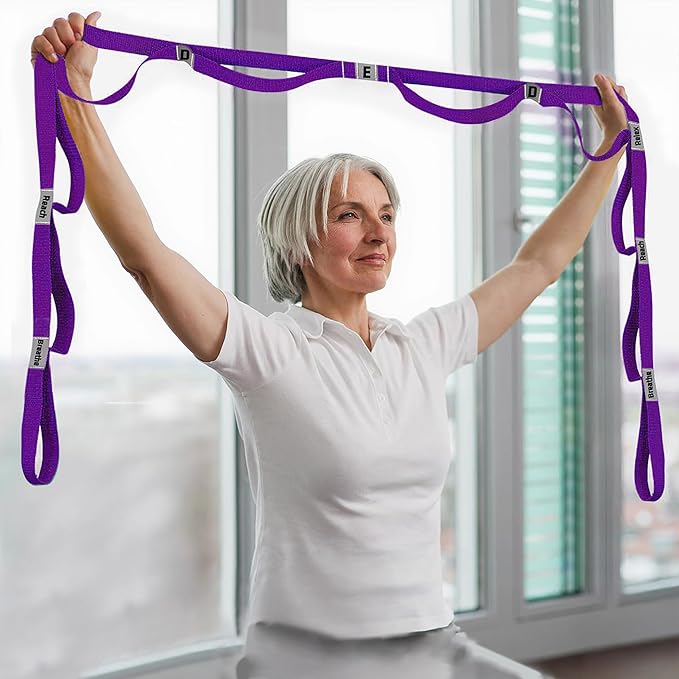 Stretching Strap Yoga Strap with 10 Loops, Non-Elastic Stretch Band for Physical Therapy, Flexibility, Exercise, Pilates, Dance & Gymnastics Workout-FlexoryFit