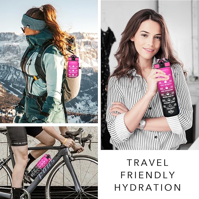 Hyeta 32 oz Water Bottles with Times to Drink and Straw, Motivational Water Bottle with Time Marker, Leakproof, Drinking Sports Water Bottle for Fitness, Gym and Outdoor-FlexoryFit
