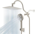 Hibbent All Metal Shower Head, 10'' High Pressure Rainfall Shower Head/Handheld Showerhead Combo/ 12'' Adjustable Curved Shower Extension Arm, 10-Spray, 71'' Hose, Showerhead Holder, Brushed Nickel