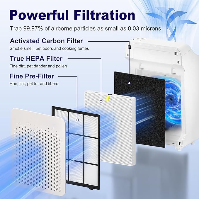 C545 True HEPA Replacement Filter S Compatible with Winix C545 Air Purifier 1712-0096-00 and 2522-0058-00, 2 x H13 True HEPA Filter + 8 x Activated Carbon Filters