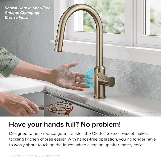 KRAUS Oletto Touchless Sensor Pull-Down Single Handle Kitchen Faucet in Spot-Free Stainless Steel, KSF-2830SFS