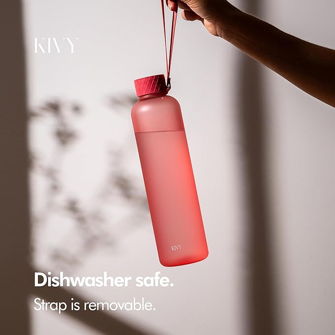 KIVY Slim Water Bottle 32oz [Lightweight & Shatterproof] - Reusable Tritan Water Bottle - Leak Proof Bottle for Women & Men - Coral Red Water Bottle BPA Free-FlexoryFit