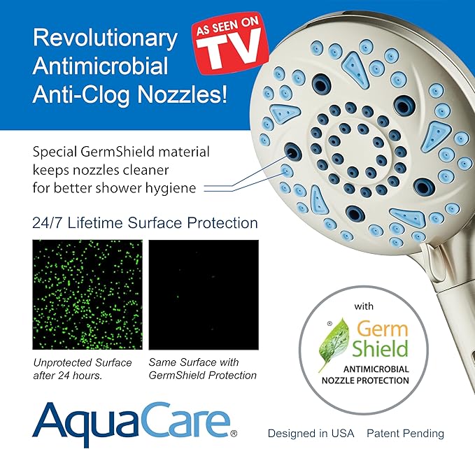 AquaCare High Pressure 6-way Dual Shower Head Combo with Built-in Filter & Power Wash - Clean Tub, Tile & Pets. Remove Chlorine, Lead & Toxins from Water to Protect Skin, Hair, & Nails. Nickel Finish
