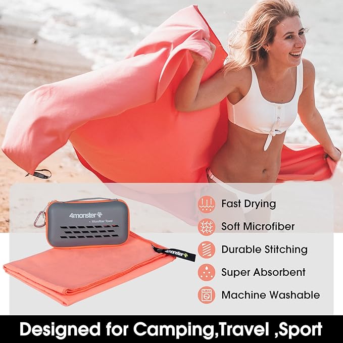 4Monster Camping Towels Super Absorbent, Fast Drying Microfiber Travel Towel, Quick Dry Ultra Soft Compact Gym Towel for Swimming Beach Hiking Yoga Travel Sports Backpack (40.00" x 20.00", Brickred)-FlexoryFit
