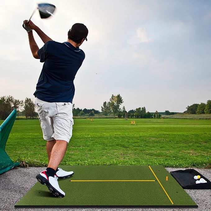 Tangkula Golf Hitting Mat, Artificial Turf Mat for Indoor/Outdoor Golf Practice Includes 2 Rubber Tees & 2 Alignment Sticks, Golf Training Mat for Home Backyard Garage