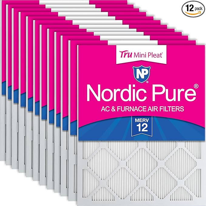 Nordic Pure 12x12x1 (Actual Size: 11 3/4 x 11 3/4 x 3/4) Tru Mini Pleat MERV 12 AC Furnace Air Filters – 2.5X More Media for Longer-Lasting, High-Efficiency Filtration - 12 Pack