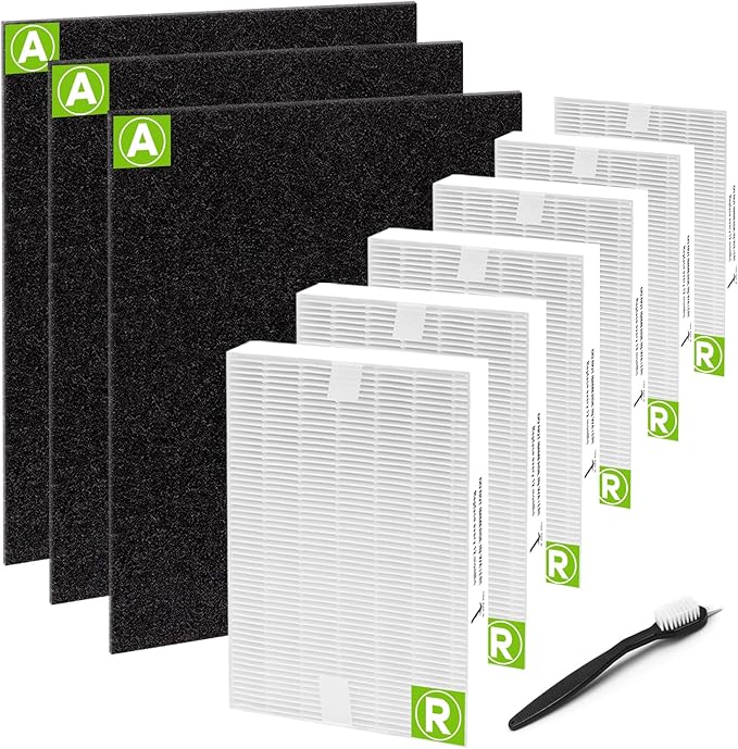 9 Pack HPA300 HEPA Filter Replacement for Honeywell Air Purifiers HPA300, HPA304, HPA8350, HPA300VP, HPA3300b, HPA5300, Replace HRF-R3, Pack of 6 HEPA R Filters and 3 Pre filters A HRF-AP1