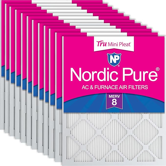 Nordic Pure 20x20x1 (19 1/2 x 19 1/2 x 3/4) Tru Mini Pleat MERV 8 AC Furnace Air Filters 12 Pack
