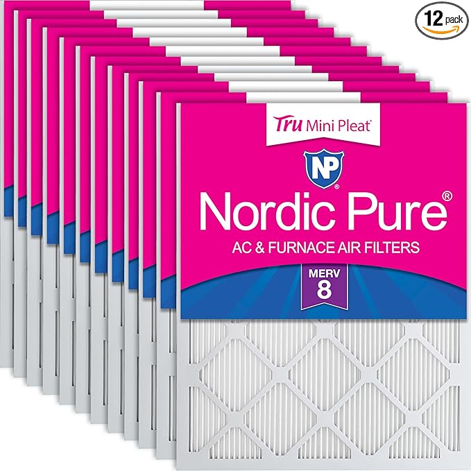 Nordic Pure 20x25x1 (19 1/2 x 24 1/2 x 3/4) Tru Mini Pleat MERV 8 AC Furnace Air Filters 12 Pack