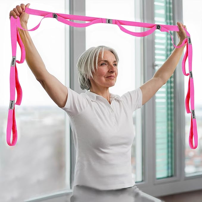 Stretching Strap Yoga Strap with 10 Loops, Non-Elastic Stretch Band for Physical Therapy, Flexibility, Exercise, Pilates, Dance & Gymnastics Workout-FlexoryFit
