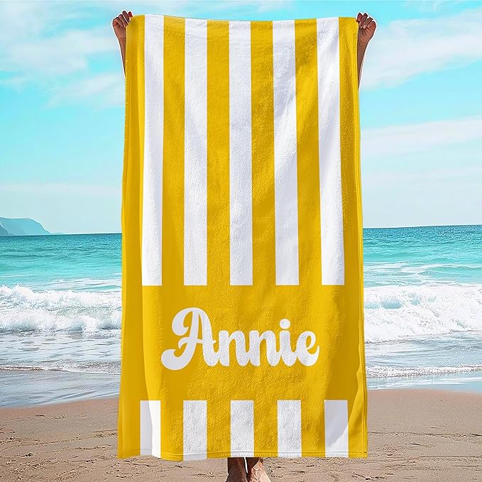 JML Personalized Beach Towel with Name, Custom Cabana Stripe Beach Towel, Customized Microfiber Pool Towel, Quick Dry & Absorbent Swim Towel for Adult,Mother's Day, Birthday, Summer Holiday,Vacation-FlexoryFit