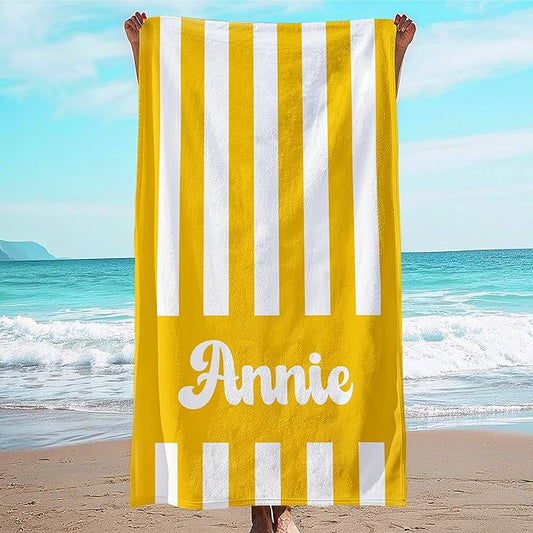 JML Personalized Beach Towel with Name, Custom Cabana Stripe Beach Towel, Customized Microfiber Pool Towel, Quick Dry & Absorbent Swim Towel for Adult,Mother's Day, Birthday, Summer Holiday,Vacation-FlexoryFit