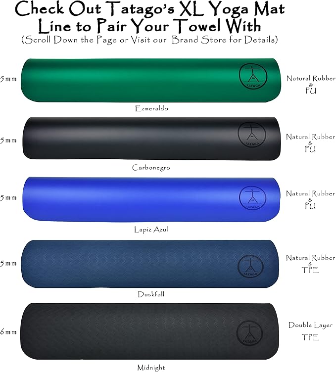 Tatago Hot Yoga Mat Towel Non Slip for Hot Yoga (72-84 inch Mats) Our Hot Yoga Towel Non Slip Silicone Dabs & Absorbent Microfiber Blend Gives You More Grip As You Drip! (Azuloro, XL - 84")-FlexoryFit