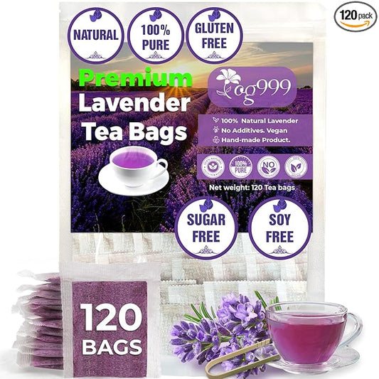 120 Lavender Flower Tea Bags, 100% Natural & Pure from Lavender Flowers. Loose Flower Lavender Herbal Tea. Lavender Flower Tea. No Sugar, No Caffeine, No Gluten, Vegan.-FlexoryFit