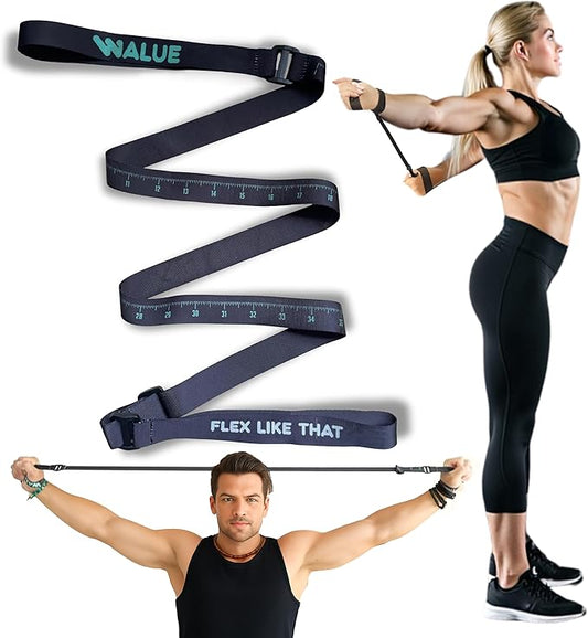 Stretching Strap – Non-Elastic Yoga Strap for Exercise. Stretch Strap for Mobility, Posture Correction & Rehab Stretching Equipment. Yoga Straps for Stretching with Progress Tracker.-FlexoryFit