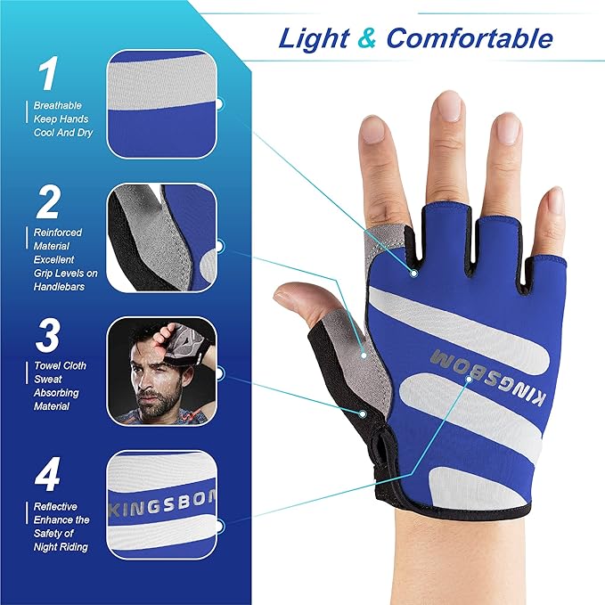 KINGSBOM Breathable Cycling Gloves, Shock-Absorbing Bike Gloves with Light Silicone Gel Pad, Anti-Slip Bicycle Gloves for Men and Women-FlexoryFit