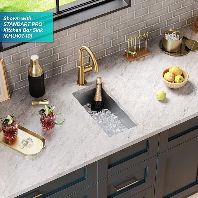 KRAUS Oletto Single Handle Kitchen Bar Faucet in Brushed Brass, KPF-2822BB