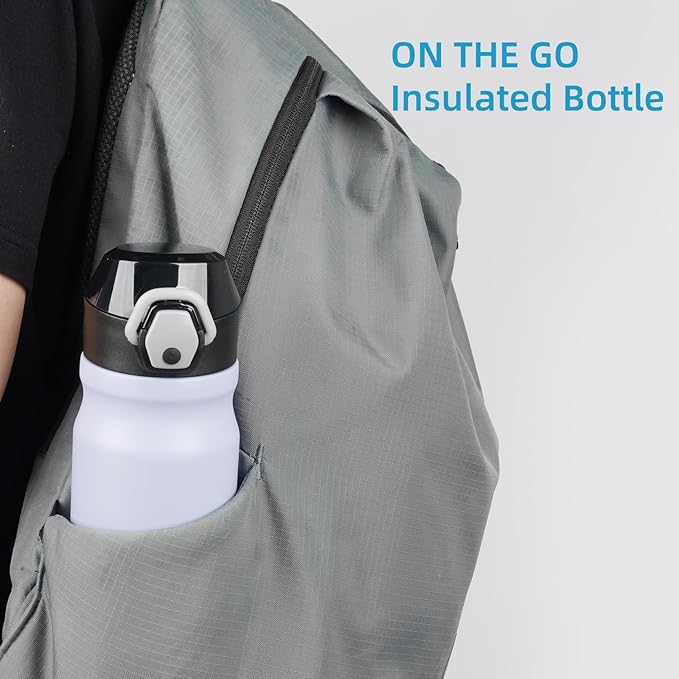 Insulated Water Bottle with Straw and Carry Loop,18 oz Stainless Steel Double Wall Vaccum Metal Water Flask with Leak-proof Lid,Light Purple-FlexoryFit