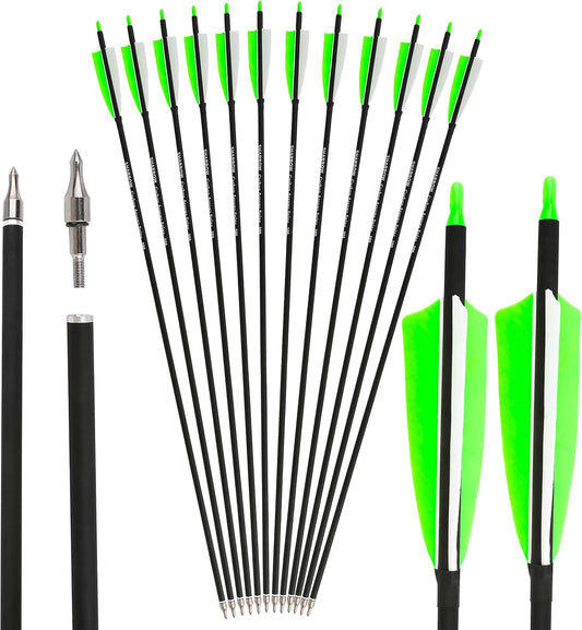 ZSHJGJR 30 Inch Archery Carbon Arrows Hunting Arrows with 4” Turkey Feather Target Practice Arrows Spine 500 for Compound & Recurve &Traditional Bow 6/12pcs