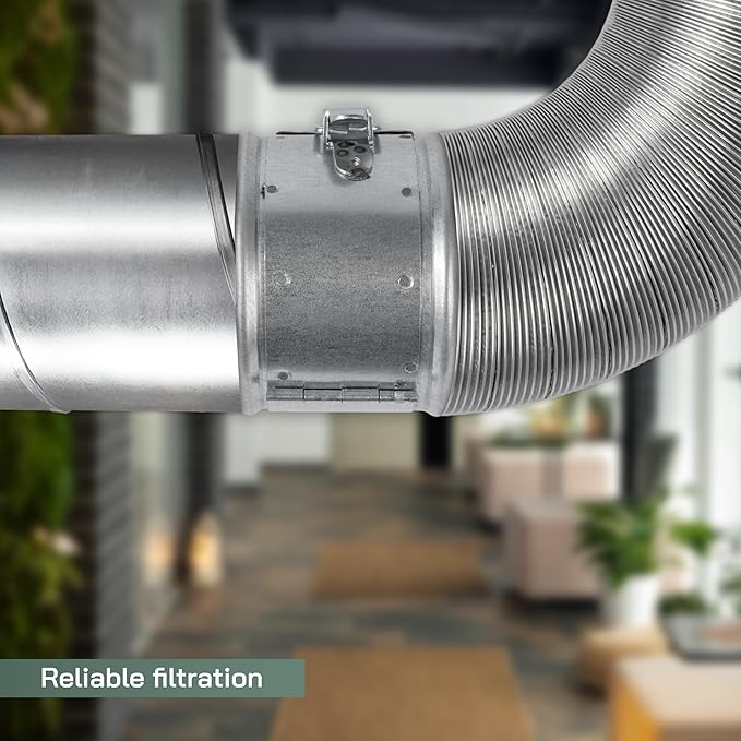 Vent Systems 8" Inch Inline Air Filter - Duct Filter - G4 Class Filtration Purifier System with Steel Mesh Screen - Air Vent Filters for Dust Collection/Air Purification - Rigid/Flexible Vent Hose