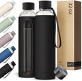 KIVY Glass Water Bottle with Silicone Sleeve 32 oz [WITH MEASUREMENT] - Borosilicate Glass Water Bottle Screw Top - Black Waterbottle Aesthetic - Clear Bottles with Measurement Marking
