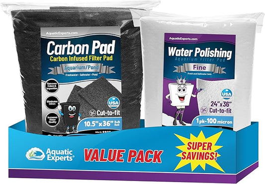 Aquarium Carbon Pad - Cut to Fit Carbon Infused Filter Pad Media for Crystal Clear Fish Tank and Ponds (10.5 Inch Width, Aquarium Bundle)