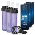 High Capacity 20 x 4.5” Whole House Filter Purifier System for Well or City Water, Presser Relief Button, 1” NPT Brass Port, Double O-Ring, Meets NSF Standards & Regulations (Transparent, 3 Sets)