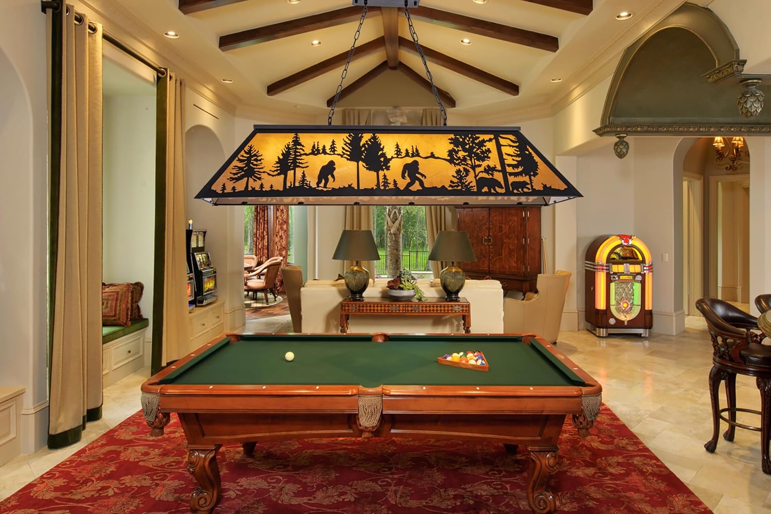TOCHIC Tiffany Pool Table Lights, 5 Rustic Bigfoot Billiard Chandelier Lights for Over Table, 60" Farmhouse Western Billiard Light for Game Room Man Cave Club Barn
