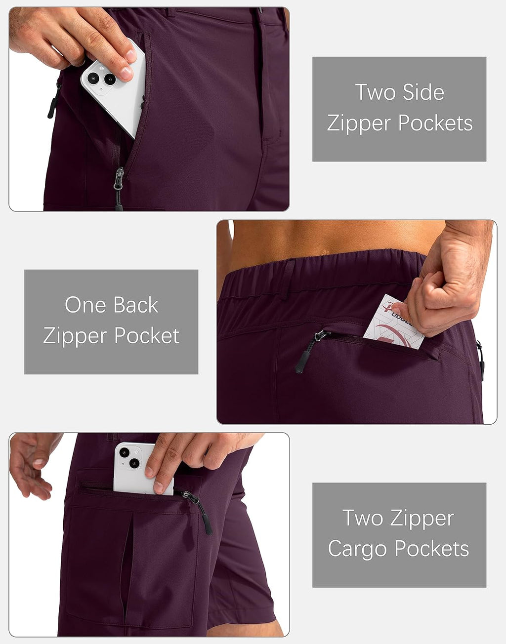 Pudolla Men's Hiking Cargo Shorts 9" Lightweight Outdoor Work Shorts for Men Travel Golf Camping Casual with 5 Zipper Pockets
