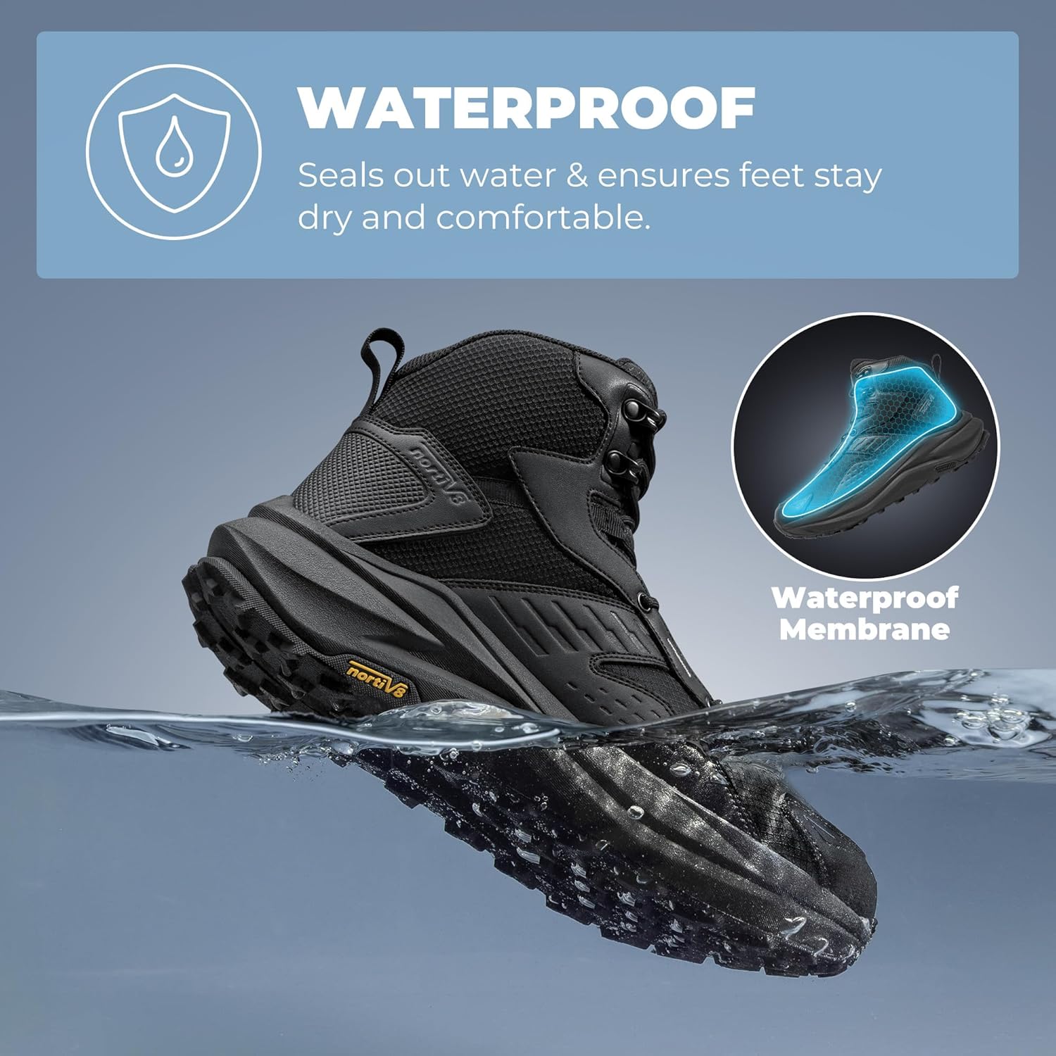 NORTIV 8 Men's Wide Toe Box Hiking Boots Low Drop Waterproof Outdoor Trekking Camping Shoes for Plantar Fasciitis Bunion Katahdin