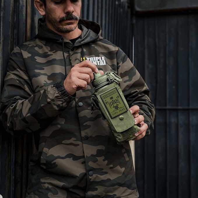 Iron InfideI Battle Bottle Sleeve - 64 oz and 32 oz Water Bottle Sleeve Only for Half Gallon 1L Steel Water Bottle | Rugged Cover with Molle for Versatile Design with Storage for Phone, Wallet & Keys-FlexoryFit