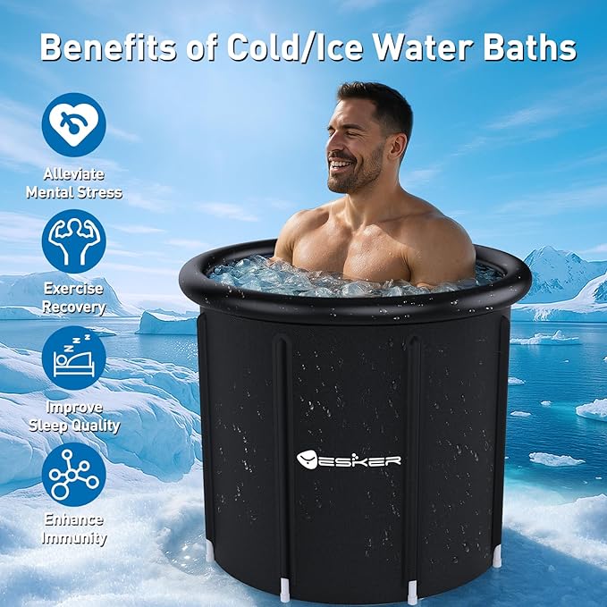 Yesker 126 Gal Ice Bath Tub with Air Ring, Portable Multi-Layered Cold Plunge Tub with Lid for Athletes, Foldable and Inflatable, One Person Hot Bathtub at Gym, Yard, Home, Outdoors Use