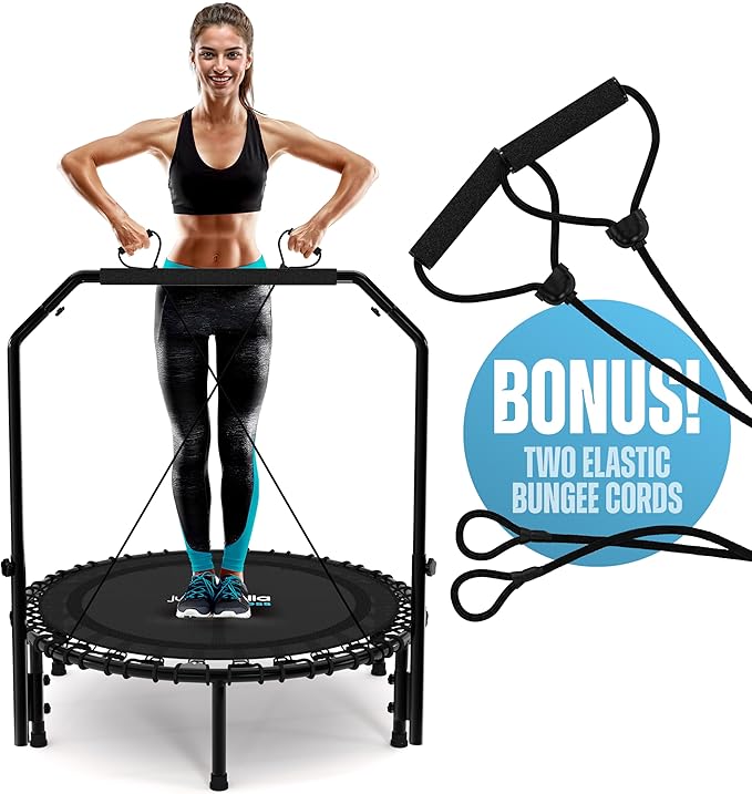 Jumpzylla Fitness Trampoline 40" or 48" | Foldable Mini Rebounder Trampoline for Adults with Bar | Durable, Quiet, Low-Impact Exercise Equipment for Indoor and Home Workouts (550 LBS Capacity)-FlexoryFit