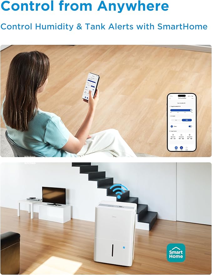Midea 1,500 Sq. Ft. Energy Star Certified Dehumidifier With Reusable Air Filter 22 Pint - Ideal For Basements, Large & Medium Sized Rooms, And Bathrooms (White)