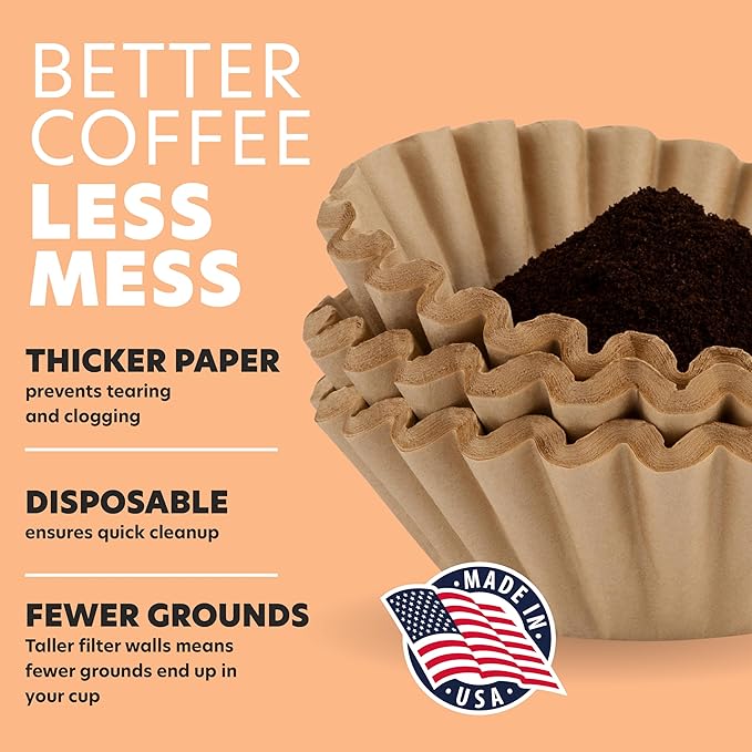 Tupkee Coffee Filters 8-12 Cups - 200 Count, Basket Style, Natural Brown Unbleached Coffee Filter, Made in the USA