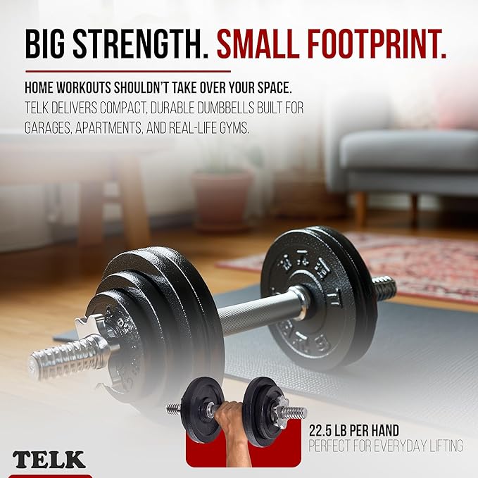 TELK – Adjustable Dumbbell Set – Home Gym Weight Set with Baked Enamel Cast Iron Plates – Space-Saving Free Weights for Strength Training-FlexoryFit