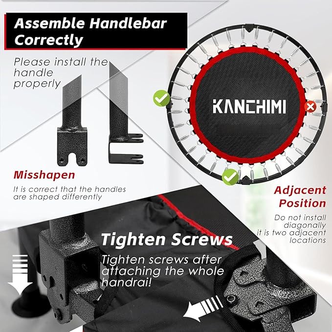 Kanchimi 550 LBS Foldable Mini Trampoline, 40" Fitness Trampoline Without armrests/U Shape Adjustable Foam Handle, Stable&Quiet Exercise Rebounder for Adults Indoor/Outdoor Workout-FlexoryFit