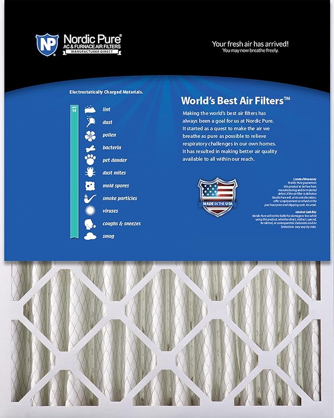Nordic Pure 20x20x4 (19_1/2 x 19_1/2 x 3_5/8) Pleated MERV 14 Air Filter 1 Pack