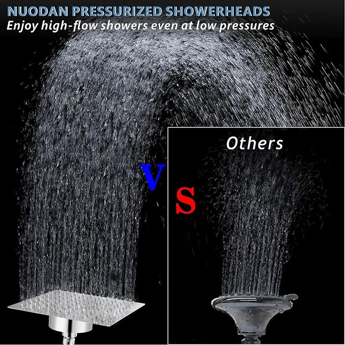 Large Rain Shower Head with Filtered - 12" All Metal Square Rainfall Showerhead Filter for Remove Chlorine and Harmful Substances, Chrome
