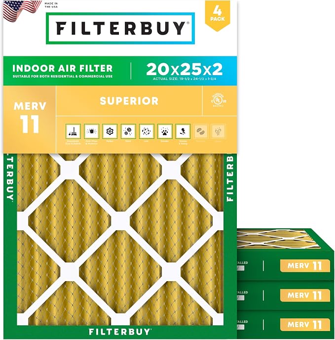 Filterbuy 20x25x2 Air Filter MERV 11 Superior Pet & Allergy Defense, by Filterbuy