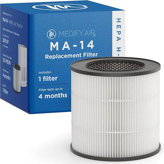 Medify MA-14 Genuine Replacement Filter for Allergens, Smoke, Wildfires, Dust, Odors, Pollen, Pet Dander | 3 in 1 with Pre-Filter, HEPA H13 and Activated Carbon | Removal to 0.1 Microns | 1-Pack
