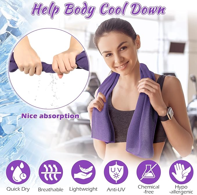 20 Pcs Cooling Towel 40" x 12" Ice Towel for Neck and Face Microfiber Chilly with Bag Breathable Yoga Gym Stay Cool Towels Sweat Rag for Workout Running Camping Pilates Beach Accessories (Purple)-FlexoryFit