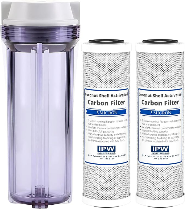 IPW Industries, Inc. - Compatible Water Pur Style Company (CCI-10CLW12) Filter Canister and (CCI-10-Ca) Carbon Block Filters - 1/2" NPT Ports for Water Filtration