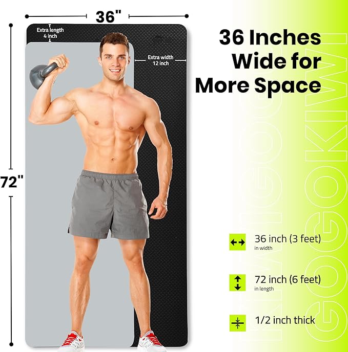 Extra Wide Yoga Mat for Men Women (72"L x 36"W) Non Slip Fitness & Exercise Mat with Alignment Marks for Yoga, Pilates, Floor Workouts-FlexoryFit