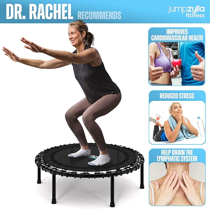 Jumpzylla Fitness Trampoline 40" or 48" | Foldable Mini Rebounder Trampoline for Adults with Bar | Durable, Quiet, Low-Impact Exercise Equipment for Indoor and Home Workouts (550 LBS Capacity)-FlexoryFit